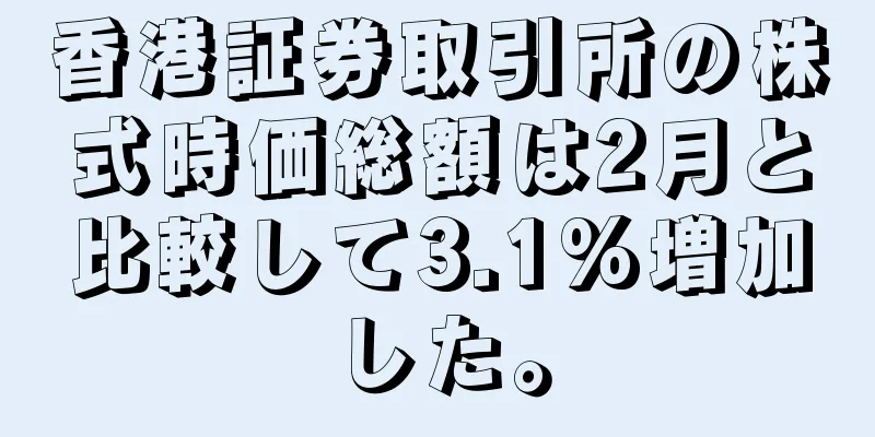 香港証券取引所の株式時価総額は2月と比較して3.1%増加した。