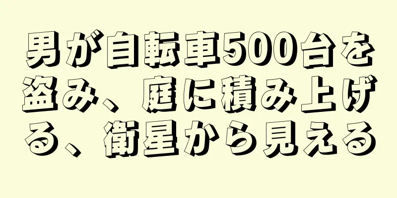 男が自転車500台を盗み、庭に積み上げる、衛星から見える