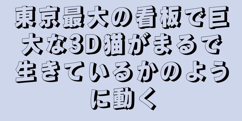 東京最大の看板で巨大な3D猫がまるで生きているかのように動く
