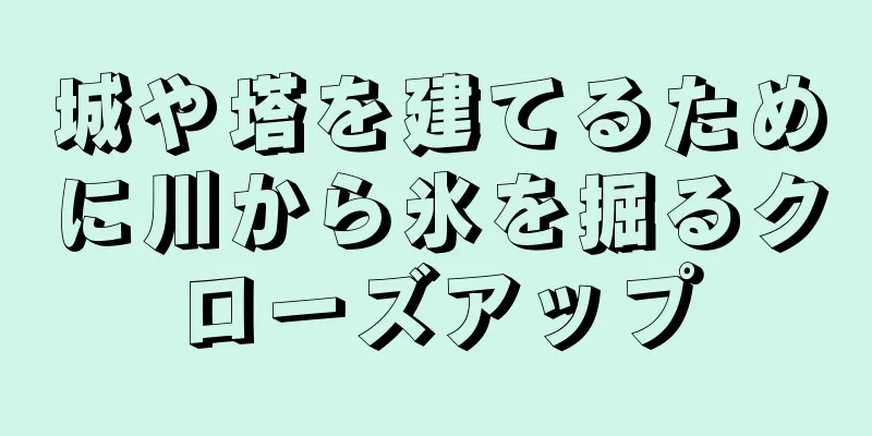 城や塔を建てるために川から氷を掘るクローズアップ