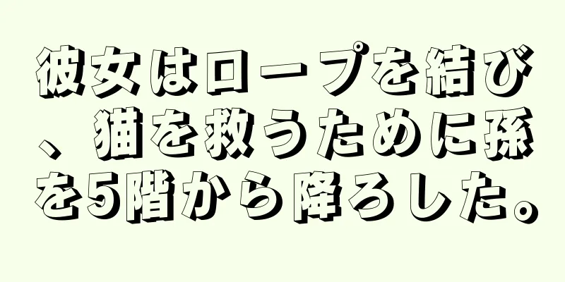 彼女はロープを結び、猫を救うために孫を5階から降ろした。